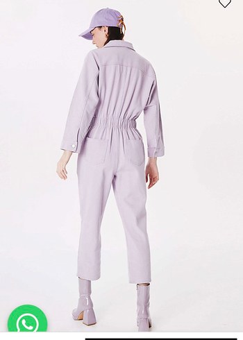 Mor Midi Kadın Tulum, Uzun Kollu, Rahat Kesim - Görsel 3