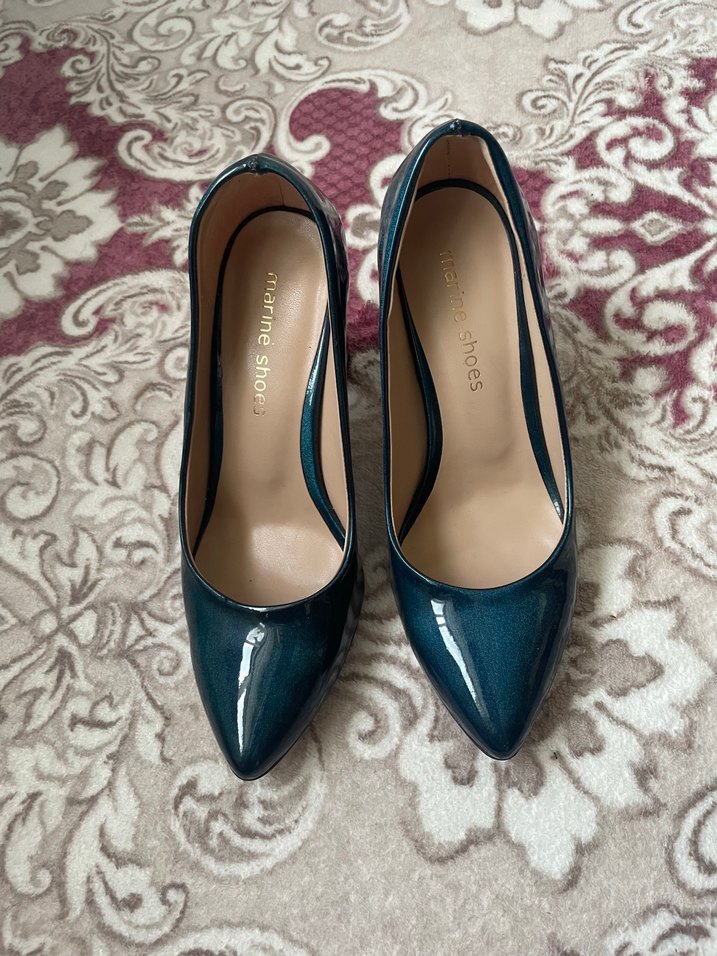 Mavi Parlak Kadın Topuklu Ayakkabı - Görsel 5