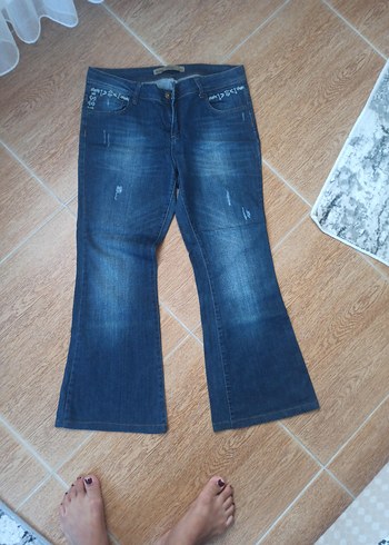 Kadın Lacivert Bol Kesim Midi Kot Pantolon