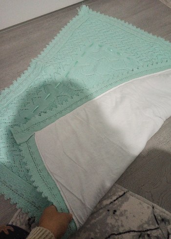 Nakışlı Turkuaz Örgü Bebek Battaniyesi - Görsel 5