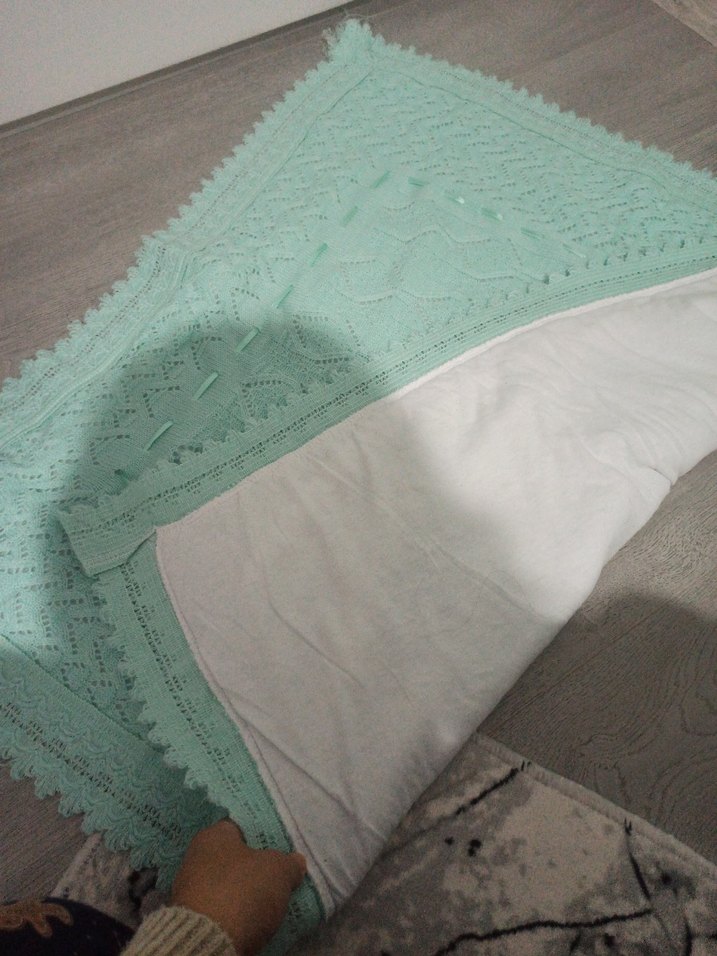 Nakışlı Turkuaz Örgü Bebek Battaniyesi - Görsel 5