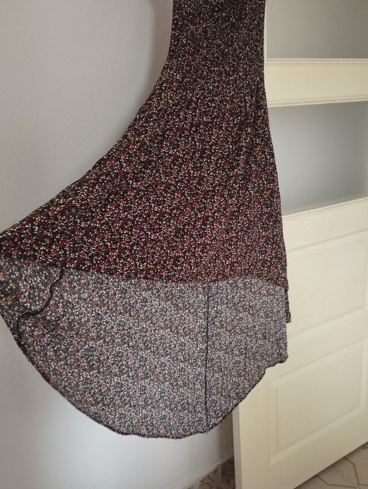 Bordo Uzun Bohem Desenli Kadın Elbise - Görsel 2