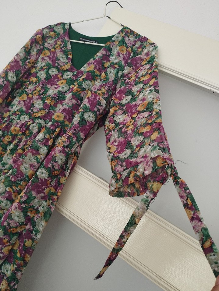 Çiçek Desenli Midi Bohem Elbise - Görsel 2