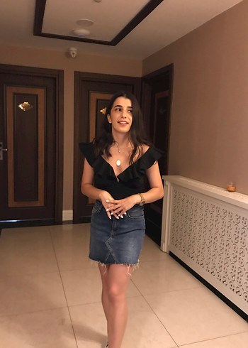 Zara V Yaka Kolsuz Mini Denim Bluz