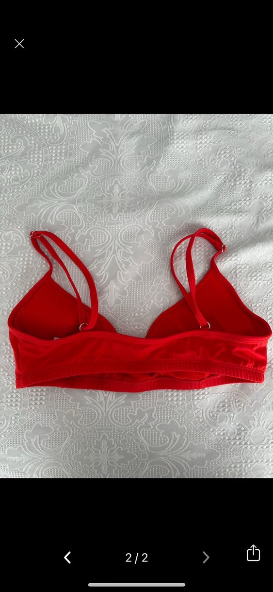 Dantelli Kırmızı İp Askılı Bikini Üstü - Görsel 2