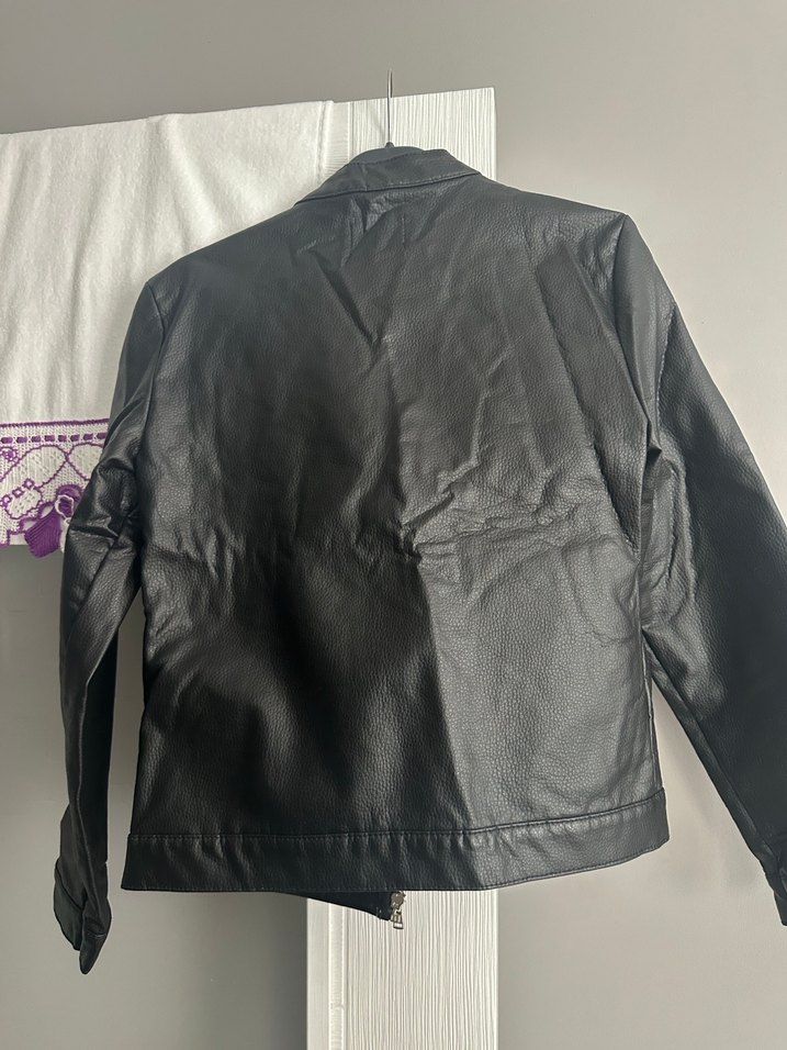 Kadın Siyah Deri Biker Ceket - Görsel 2