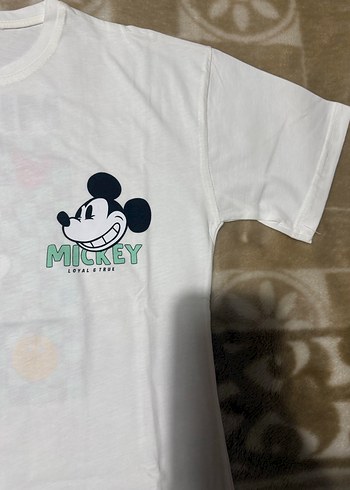 11-12 Yaş Beden Beyaz Mickey Mouse Baskılı Erkek Tişört