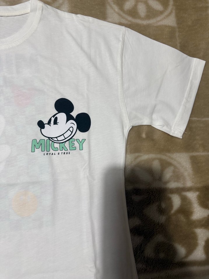 Beyaz Mickey Mouse Baskılı Erkek Tişört - Görsel 2