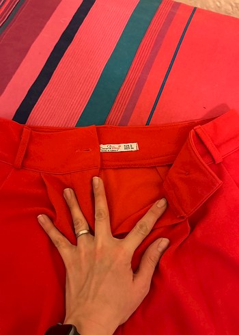 Kadın Kırmızı Regular Fit Midi Kumaş Pantolon - Görsel 3