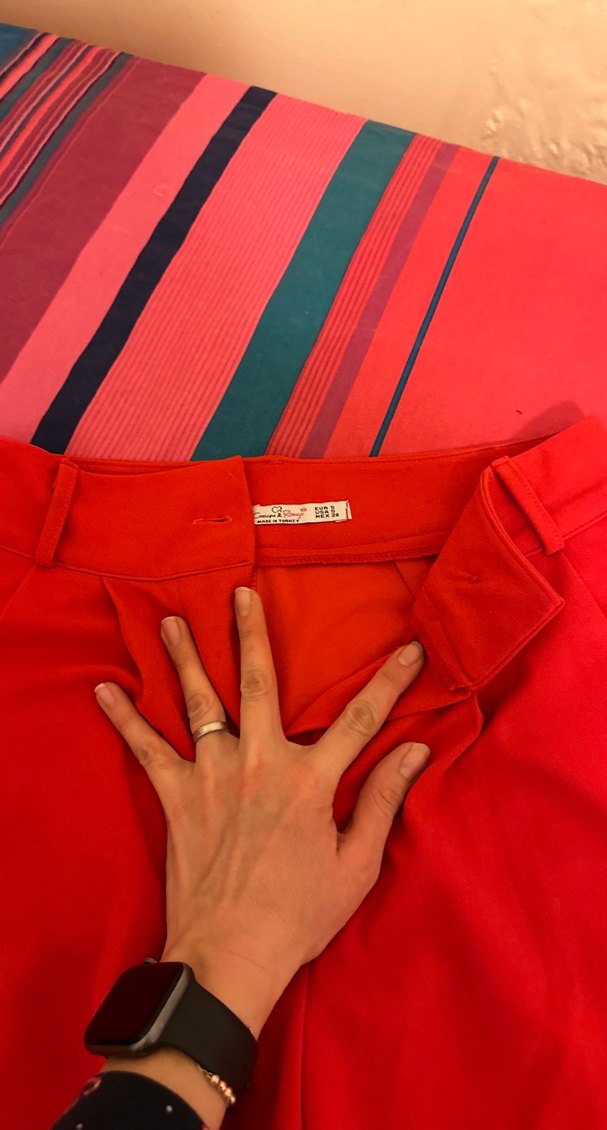 Kadın Kırmızı Regular Fit Midi Kumaş Pantolon - Görsel 3