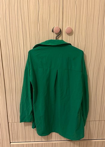 Yeşil Düğmeli Keten Kadın Gömlek - Görsel 2