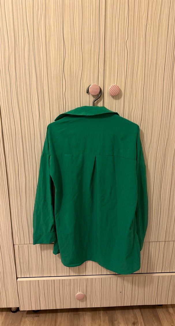 Yeşil Düğmeli Keten Kadın Gömlek - Görsel 2