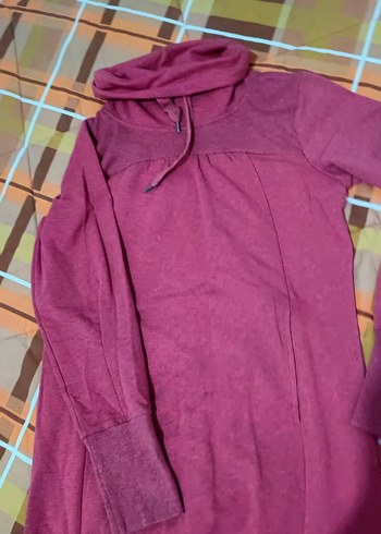 m Beden Düğmeli Kırmızı Kapüşonlu Kadın Sweatshirt