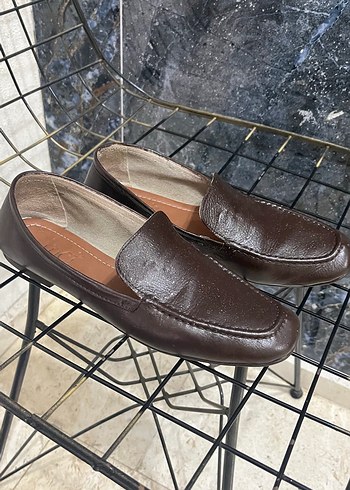 38 Beden Kahverengi Deri Tokalı loafer