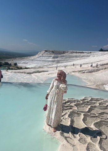 38 Beden beyaz Renk Pamuklu Beyaz Bağlamalı Salaş Uzun Elbise