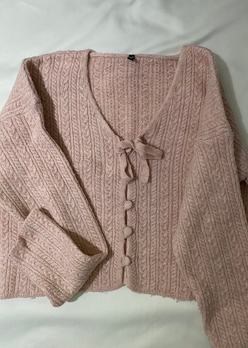 Pembe V Yaka Uzun Kollu Örgü Hırka - Görsel 2