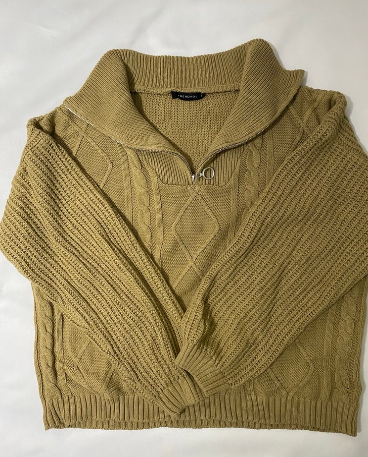 Bohem Tarz Kahverengi Boğazlı Örgü Kazak - Görsel 3