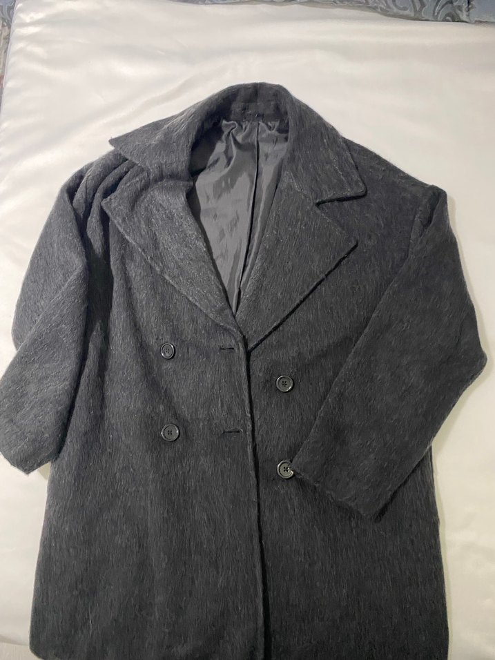 Uzun Antrasit Çift Düğmeli Kaban - Görsel 2