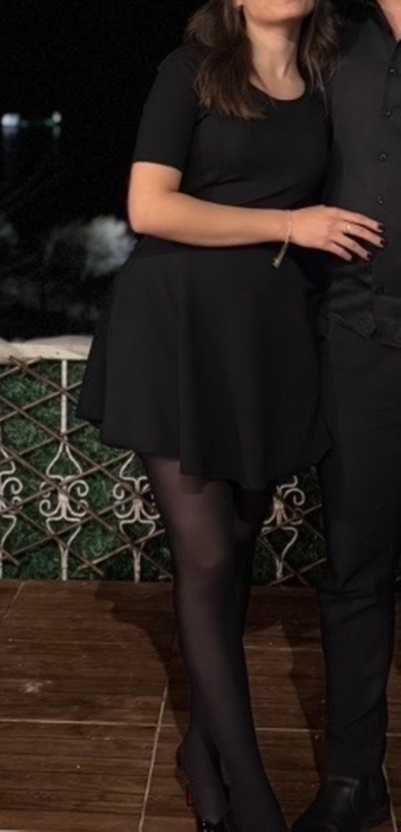 Siyah Midi V Yaka Kısa Kollu Kadın Elbise - Görsel 2