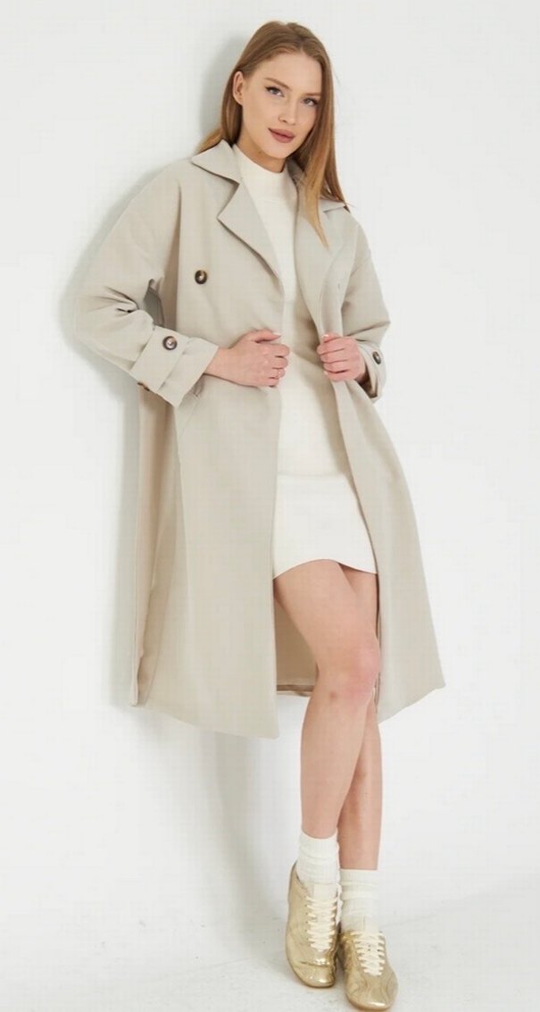 Bej Midi Kadın Trençkot - Görsel 3