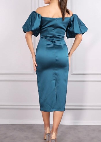 Turkuaz Midi Kalem Elbise - Görsel 2