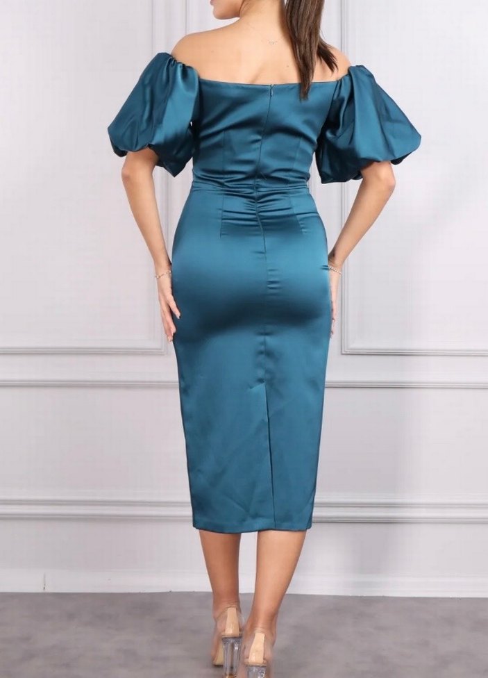 Turkuaz Midi Kalem Elbise - Görsel 2