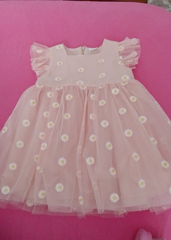 LC Waikiki Kız Çocuk Pembe Nakışlı Fırfırlı Elbise
