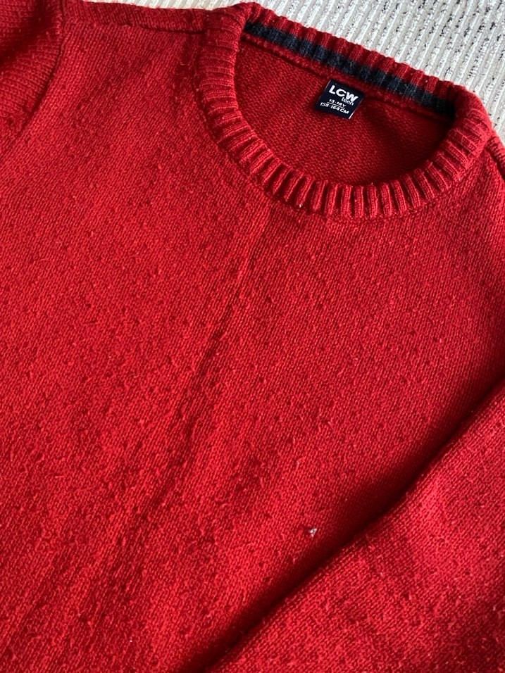 Kırmızı Kadın Yün Kazak - Görsel 4