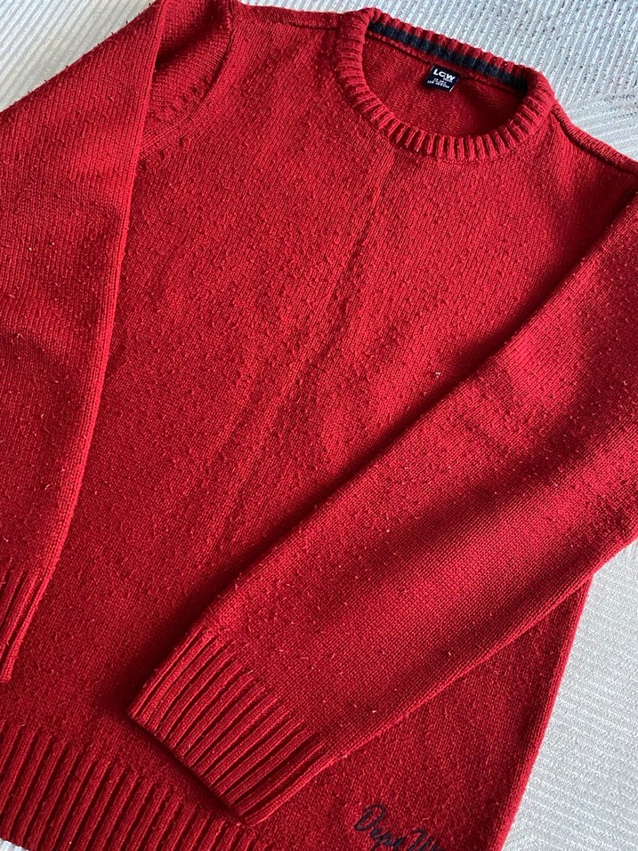 Kırmızı Kadın Yün Kazak - Görsel 3