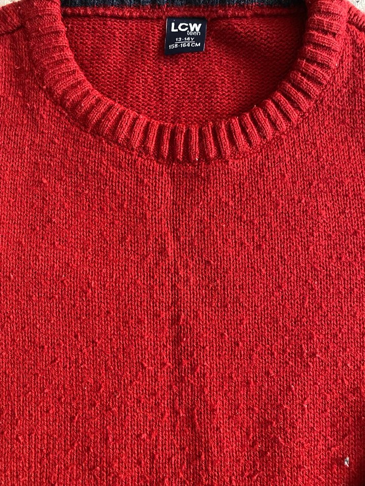 Kırmızı Kadın Yün Kazak - Görsel 5