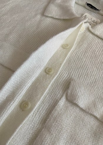 Düğmeli Beyaz Triko Kadın Hırka - Görsel 4