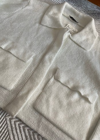 Düğmeli Beyaz Triko Kadın Hırka - Görsel 2