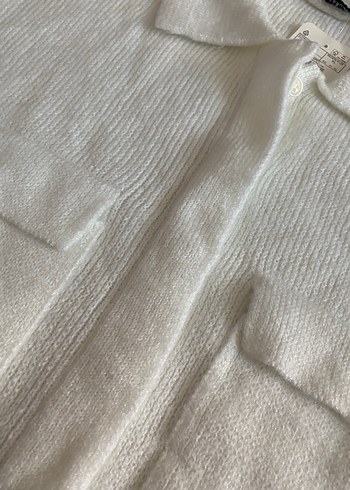 Düğmeli Beyaz Triko Kadın Hırka - Görsel 3