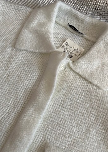 Düğmeli Beyaz Triko Kadın Hırka - Görsel 5