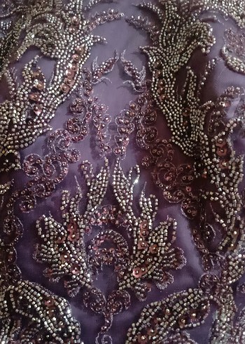 Mor Uzun Straplez Nakışlı Gotik nişan elbisesi - Görsel 11