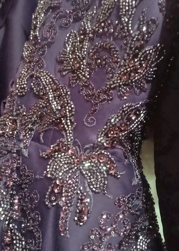 Mor Uzun Straplez Nakışlı Gotik nişan elbisesi - Görsel 10