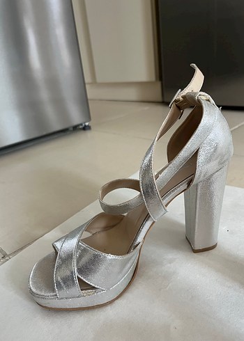 38 Beden gri Renk Metalik Platform Topuklu Kadın Abiye Ayakkabı