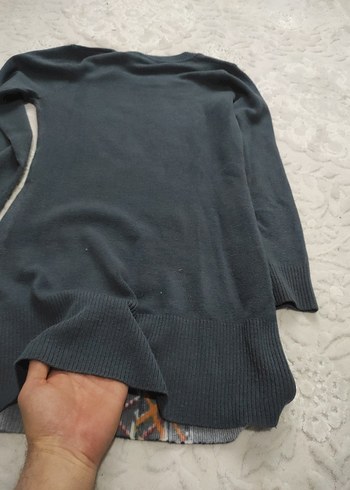 Bohem Desenli Uzun Kollu Gri Kadın Kazak - Görsel 7