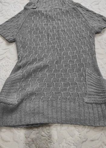 Gri Kısa Kollu Boğazlı Triko Kadın Kazak - Görsel 2