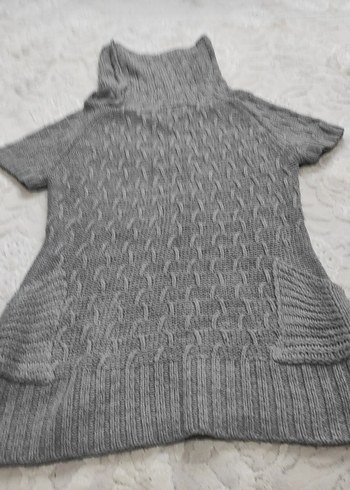 Gri Kısa Kollu Boğazlı Triko Kadın Kazak - Görsel 7