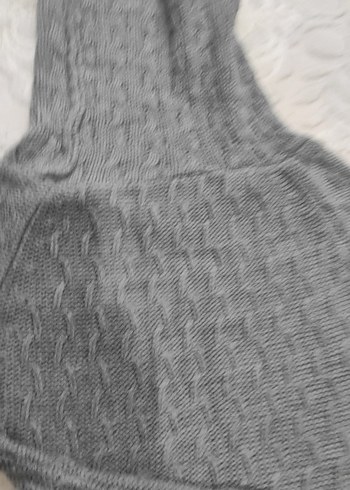 Gri Kısa Kollu Boğazlı Triko Kadın Kazak - Görsel 4
