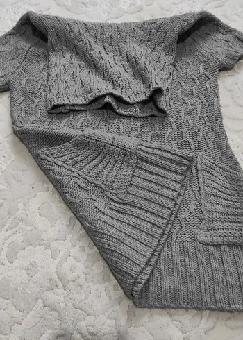 Gri Kısa Kollu Boğazlı Triko Kadın Kazak - Görsel 6