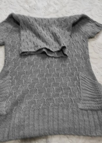 Gri Kısa Kollu Boğazlı Triko Kadın Kazak - Görsel 5