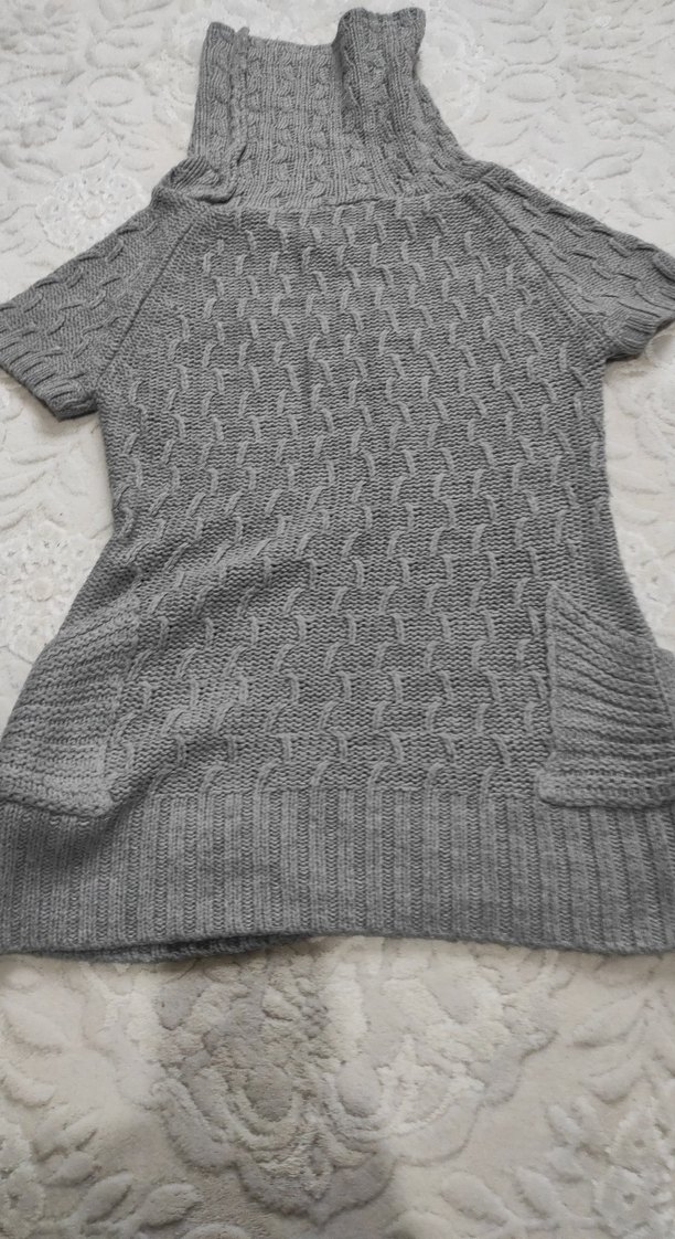 Gri Kısa Kollu Boğazlı Triko Kadın Kazak - Görsel 2