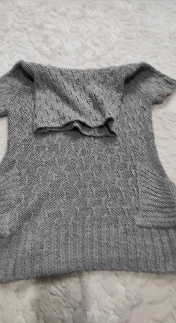 Gri Kısa Kollu Boğazlı Triko Kadın Kazak - Görsel 5