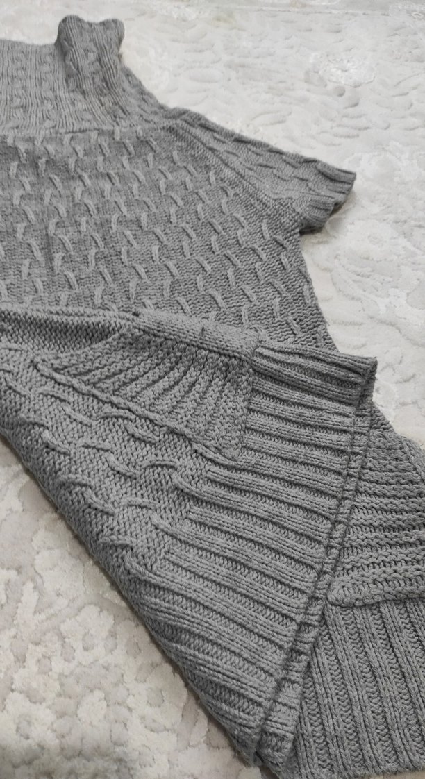 Gri Kısa Kollu Boğazlı Triko Kadın Kazak - Görsel 3