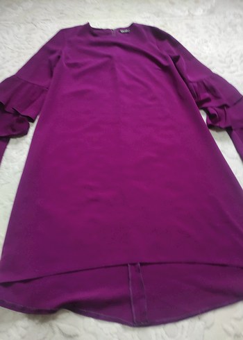 Kadın Mor Uzun Kollu Fırfırlı Salaş Tunik - Görsel 3