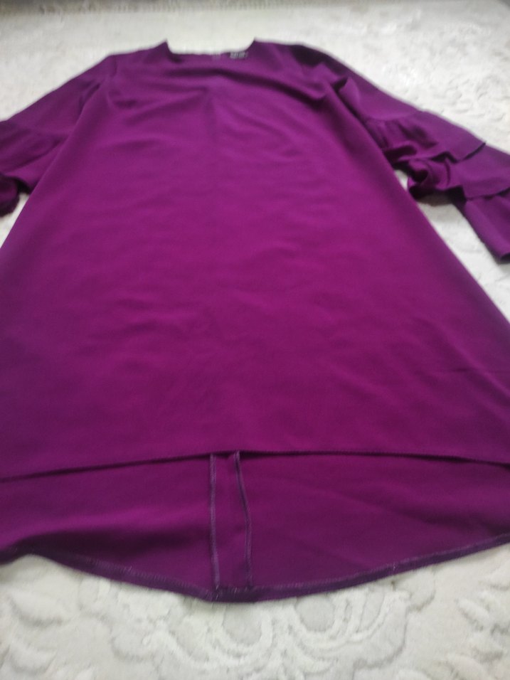 Kadın Mor Uzun Kollu Fırfırlı Salaş Tunik - Görsel 4