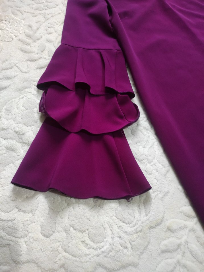 Kadın Mor Uzun Kollu Fırfırlı Salaş Tunik - Görsel 2