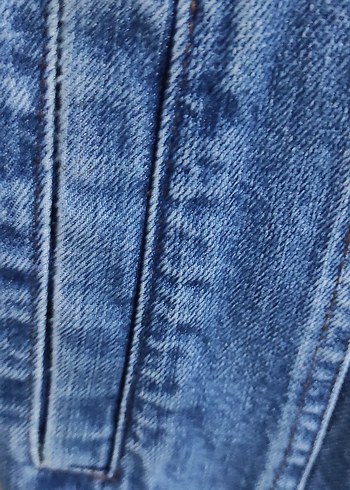 Düğmeli Kadın Kot Ceket, Rahat Kesim, Mavi - Görsel 5